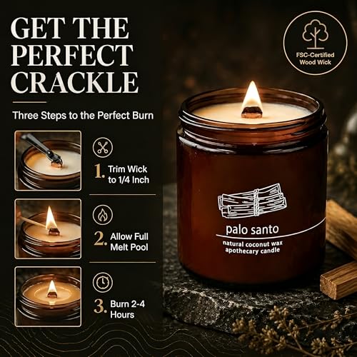 Hemlock Park Palo Santo Apothecary Crackling Wood Wick Candle | 16 oz | Coconut Apricot Wax | Crackling Wood Wick | Botanical Fragrance | Made in USA - size: Large 16 oz
