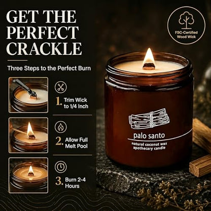Hemlock Park Palo Santo Apothecary Crackling Wood Wick Candle | 16 oz | Coconut Apricot Wax | Crackling Wood Wick | Botanical Fragrance | Made in USA - size: Large 16 oz
