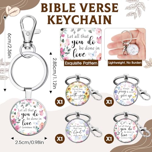 Ziliny 4 Sets Christian Gifts for Women, 11oz Floral Coffee Mugs with Bible Verse Keychains,Mother's Day Christian Tea Cup Set, Inspirational Watercolor Flower Appreciation Gift
