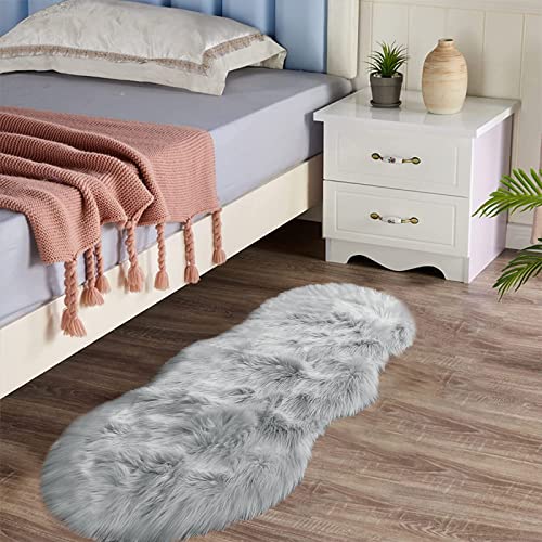 Latepis Faux Sheepskin Fur Rug 2x4 Feet Light Grey Fluffy Rugs Shag Furry Rug Small Area Rugs Carpet for Bedroom Living Room, Cushion - color: Grey, size: 2' x 4' (Sheepskin)