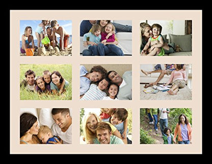 ArtToFrames Collage Photo Frame Single Mat with 9-5x7 Openings with Satin Black Frame and Alabaster mat. - color: 9 - 5x7 - (2144), size: Alabaster