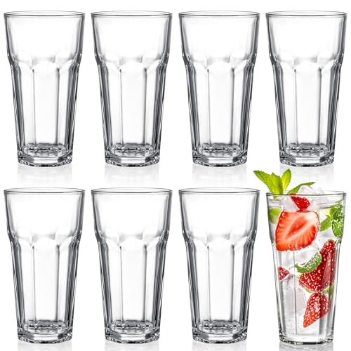 Yopay Set of 8 Highball Drinking Glasses, 12oz Lead-Free Tempered Water Glasses Thick Heavy Base, Clear Iced Hot Tea Glassware for Cocktail, Juice, Milkshake, Soda Beer Tumbler Cup - size: 12 oz