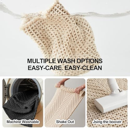 Sunfly Waffle Runner Rug Bathroom, Boho Bath Mat Super Absorbent & Quick Dry, Non-Slip Washable with Tassels, Ultra Soft Farmhouse Long Bathroom Rug 24"x60" Beige - color: Beige, size: 2' x 5' (Rectangular)