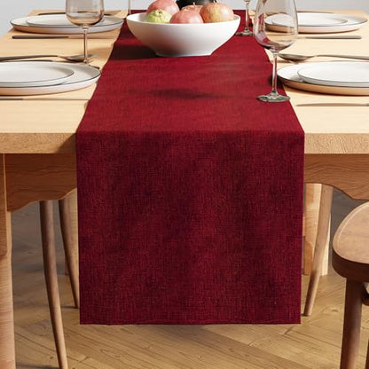 Encasa XO Table Runner 4 to 6 Seater, Soft Chenille 13"x72" | Scarlet Red, Woven Rib Texture | Machine Washable | Colorfast & Shrink Resistant | Durable Polyester Yarns - color: Scarlet Red, size: 13x72 in