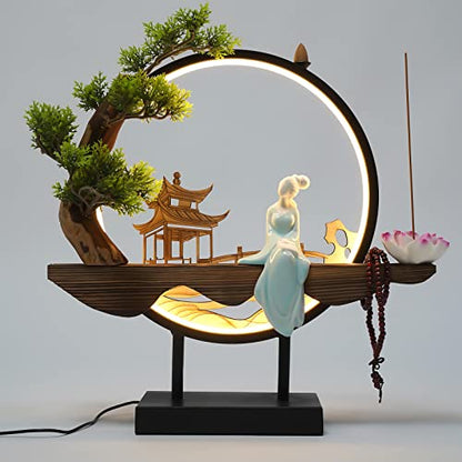 Backflow Incense Holder with LED Light, Countertop Incense Burner Holder Chinese Retro Ceramic Backflow Incense Burner for Relaxing or Home Decor (Style 5) - size: Style 5