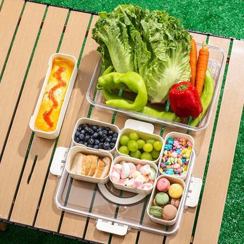 Bandesun Divided Serving Tray with Lid and Handle - Snackle Box Charcuterie Container for Portable Snack Platters - Ideal for Party and Entertaining - Clear Organizer for Candy, Fruits and Nuts - style: compartments Long 1pcs Small 6pcs