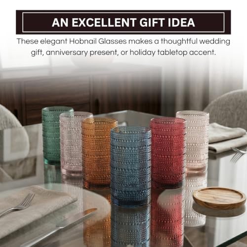 Khen Plastic Hobnail Drinking Highball Glasses Set of 6 Neutral Tones Cups 14oz, Shatterproof & Unbreakable Acrylic Beaded Design, BPA-Free, Dishwasher Safe Indoor/Outdoor Drinkware Water, Cocktails - color: Multicolor, style: Set of 6