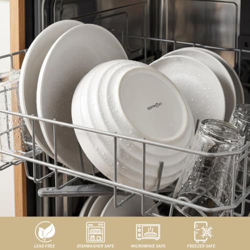 HAPPY KIT Stoneware 9'' Pasta Bowls 42oz Set of 4, Granite White - color: MatteWhite