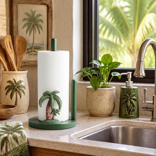 Palm Tree Paper Towel Holder Resin Coconut Tree Kitchen Decor Countertop Toilet Paper Towel Stand 12.5 Inch Green Decorative Tropical Gifts for Coastal Kitchen, Beach House, Home Decor - style: Coconut Tree