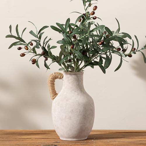 Vanselia Ceramic Flower Vase Home Table Decor Living Room Farmhouse 10 in | Large Tall White Rustic Decorative Flowers Vases Plant Modern Decoration for Kitchen Shelf Coffee Dining Centerpieces Desk - color: 10" With Hemp Rope