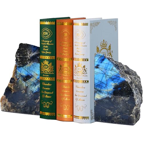 Blue Labradorite Bookends Heavy Duty Healing Crystal Stone Book Holders Decorative Book Ends Office Home Decor Small 1 Pair 3-4 Lbs - color: Labradorite, size: 3-4 pound