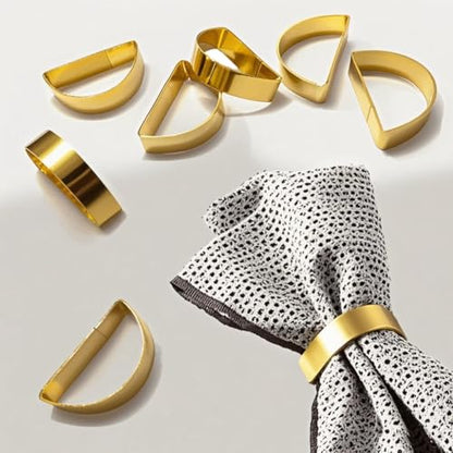 Gold Napkin Rings Set of 4 - Stainless Steel Metal Napkin Rings(Semicircle) | Napkin Rings,or Wedding, Banquet, Metallic Adornment for Table Settings, Glossy Serviette Buckles Decor - size: 4 Gold