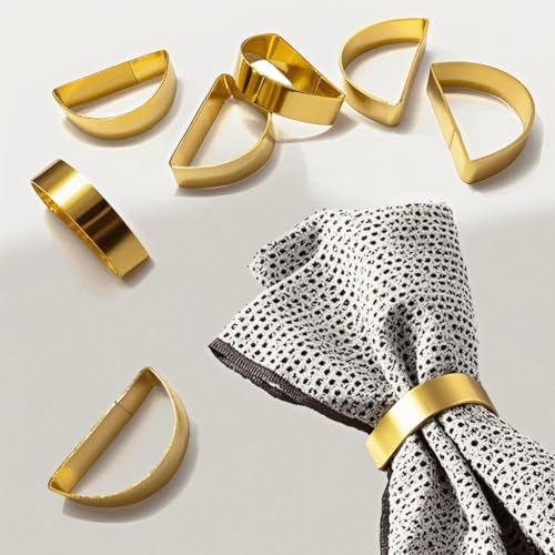 16 Pcs Gold Napkin Rings-Stainless Steel Napkin Rings(Semicircle) | Metal Napkin Ring for Table Settings Wedding Christmas Party Dinner Table - size: 16 Gold