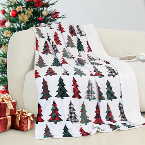 Elegant Comfort Reversible and Ultra-Plush Flannel Fleece-Winter Christmas Sherpa Throw- Lightweight Soft and Cozy-Holiday Decorative Throw, Perfect for Lounging, 50 x 60 inches, Plaid Christmas Tree - color: Plaid Christmas Tree, size: 50 X 60