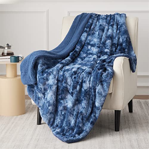 Bedsure GentleSoft Sherpa Fluffy Blanket Twin Size - Fleece Warm and Cozy Throw for Women Gift, Plush & Fuzzy Faux Fur Christmas Blanket for Couch, Bed Decor, Tie Dye Design, Indigo, 60x80 Inches - color: 07 - Indigo, size: Twin (60" x 80")
