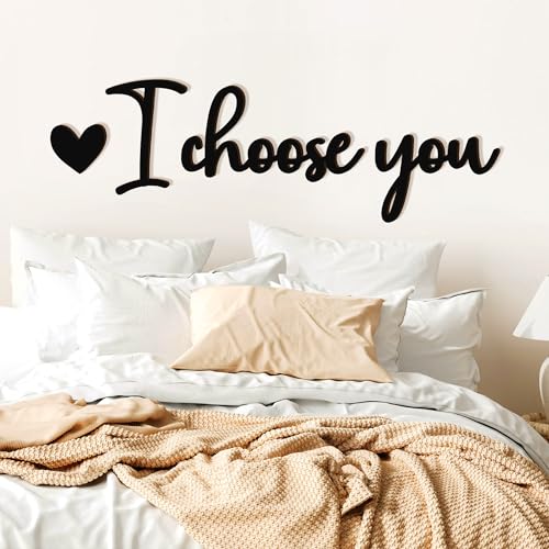 I Choose You Wall Decor Love Script Sign Wood Bedroom Wall Decor for Couple | Wooden Sign I Love You Wall Decor, Couples Bedroom Wall Decorations, Black Rustic Farmhouse Wood Sign, Love Quote Art Plauqe - color: Choose you