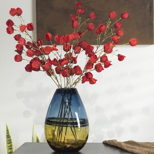 Glass Handmade Decorative Vase Ombre Centerpiece Vase with Yellow Base, Flower Vase for Home Decoration (Tall vase) - size: tall vase