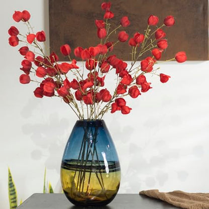 Glass Handmade Decorative Vase Ombre Centerpiece Vase with Yellow Base, Flower Vase for Home Decoration (Tall vase) - size: tall vase