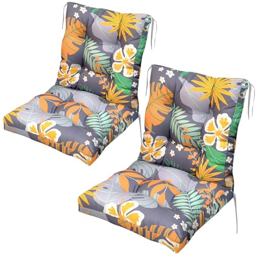Wicker Chair Cushion Set of 2 for Outdoor Furniture Printing | Patio Chair Cushions with Ties ,High Back ,Waterproof ,Thick Chair Pads for Indoor Bistro Chairs 41.7"*20.8"*3.9" Flower - color: Flower