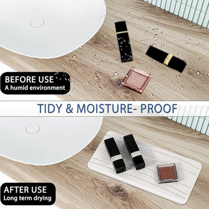 2PCS Water Absorbing Stone Tray, Fast Drying Stone Sink Tray, Water Absorbent Diatomite Trays, Stones Soap Trays, Diatomite Coasters for Kitchen Sink Bathroom Counter, Hand Soap Dish & Holders - color: 2pcs 21×10cm White Wave