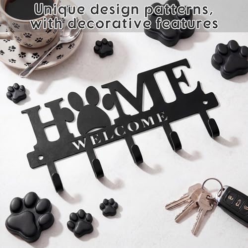 Key Holder Wall Mount Paw Print Metal Key Hooks Organizer Dog Leash Holder with 5 Hooks Rustic Farmhouse Decorative Welcome Home Wall Decor for Entryway Bathroom Dog Lover 9.8 Inch - style: Paw Print