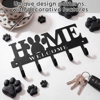 Key Holder Wall Mount Paw Print Metal Key Hooks Organizer Dog Leash Holder with 5 Hooks Rustic Farmhouse Decorative Welcome Home Wall Decor for Entryway Bathroom Dog Lover 9.8 Inch - style: Paw Print
