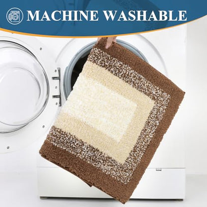 Bsmathom Bathroom Rug Sets 3 Piece, Non Slip Washable Bath Mats, Dark Coffee - color: Dark Coffee, size: 18"x26"+18"x48"+U Shape 20"x24"