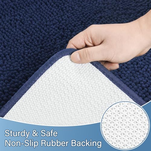 Bathroom Rug Sets 2 Piece, 20"x20" U-Shaped & 21"×34", Navy Blue | Toilet Mat Non Slip Bath Mats Floor Set, Washable Bath Rug Set, Absorbent Soft Bathroom Rug - color: Navy Blue