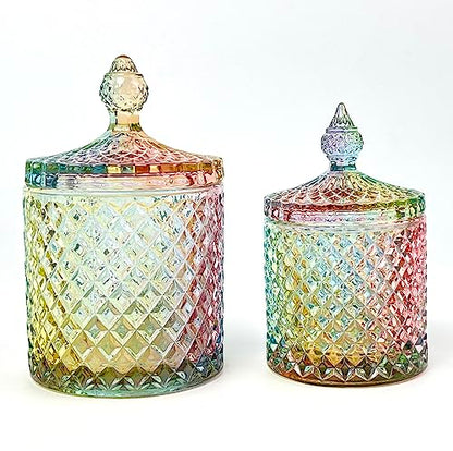 Colorful Crystal Glass Candy Snack Barrel Storage Jar Embossed Luxury Cookie Buffet Canister With Lids Jewelry Box Jar Biscuit Containers - color: Big Cylinder