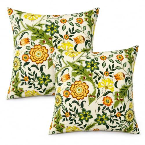 Outdoor/Indoor Decorative Throw Pillows 18×18 Inch | Pack of 2 Waterproof Decorative Throw Pillows with Inserts, Square Pillows for Bed, Couch, Sofa and Patio Furniture - color: Imperial Flowers and Vines