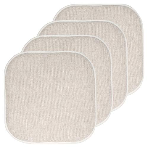 Sweet Home Collection Chair Cushion Memory Foam Pads Honeycomb Pattern Slip Non Skid Rubber Back Rounded Square 16" x 16" Seat Cover, 4 Pack, Alexis Linen/Beige - color: Alexis Linen/Beige, size: 4 Pack