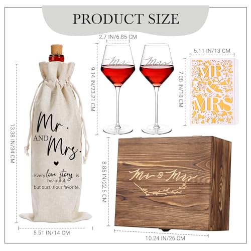 2026 Mr & Mrs Wine Glasses Gift Set with Memory Box,Wine Bag, Greeting Card – Engagement, Wedding & Newlywed Gifts for Couples, Just Engaged Gifts for Women - style: Mr & Mrs + Box + Bag & Card