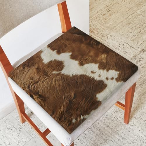 Cow Print Vintage Brown Memory Foam Chair Cushion for Dining Chair Comfortable Cow Seat Cushion Non Slip Kitchen Cafe Office Square Chair Pad - color: Multi 10
