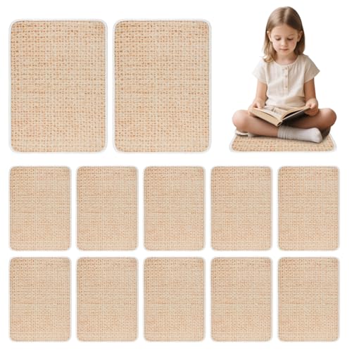 12Pcs Square Classroom Carpet Cushion,Back to School Floor Mat with Anti-Slip Particles Suitable for classrooms, Schools and kindergartens Home Family Learning and Discussion Room - color: Linen Color