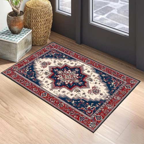 Area Rug 2x3 ft Entry Rug Washable Boho Rugs Non Slip Rubber Backing Low Pile Floral Door Mat Small Carpet for Bedroom, Bedside, Kids Room - color: Boho Pattern, size: 2' x 3' (Rectangular)