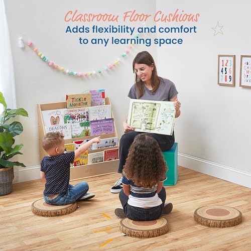 ECR4Kids SoftZone Tree Log Round Floor Cushions, 6-Piece, Chocolate | Soft foam with polyurethane cover, GREENGUARD Gold Certified, lightweight, stackable, non-slip, classroom flexible seating