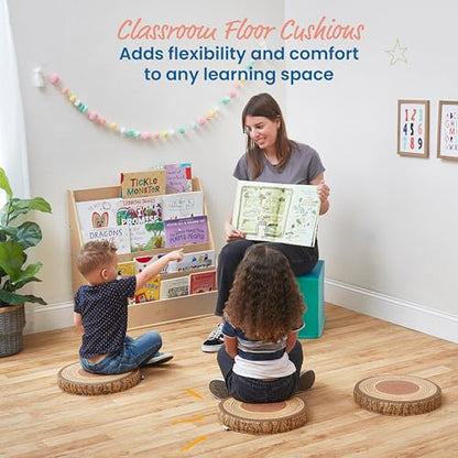 ECR4Kids SoftZone Tree Log Round Floor Cushions, 6-Piece, Chocolate | Soft foam with polyurethane cover, GREENGUARD Gold Certified, lightweight, stackable, non-slip, classroom flexible seating