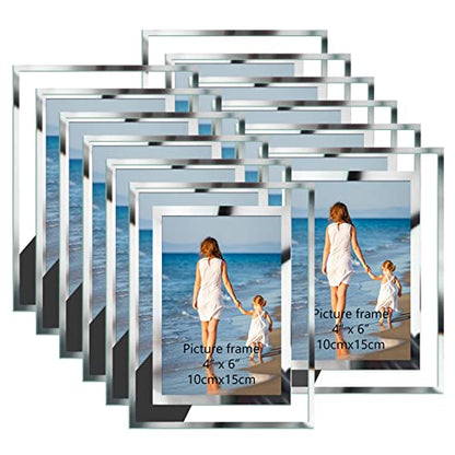 Hoikwo Bulk 4x6 Picture Frames, 12 Packs Silver Photo Frames 4 by 6, Glass Wedding Frames 4x6, Clear Mirror Wedding Photo Frames, Only for Tabletop Display Vertically or Horizontally - size: 4x6-12 Frames