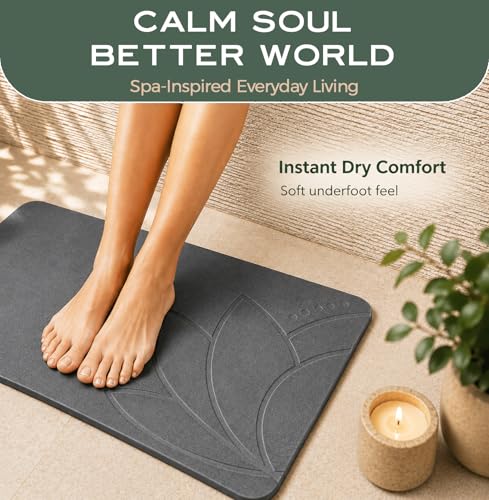 Stone Bath Mat - Diatomaceous Earth, Quick Dry - West Lotus | Non-Slip, Stone Bath Mats for Bathroom, Bath Stone, Diatomite, 23.6"x15.4", Luxury Bath Mat - color: West Lotus
