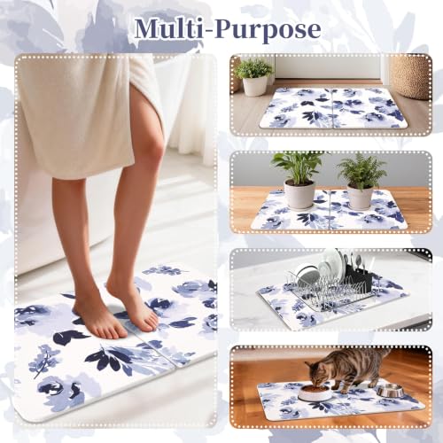 Stone Bath Mat Diatomaceous Earth Shower Mat, Non-Slip Bath Mat for Bathroom, Quick Drying Bathroom Rugs Natural Easy to Clean,24"×16" - color: Blue