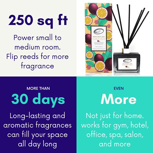 Air Jungles Passion Fruit Fragrances Reed Diffuser Set with Sticks, Scent Incense Oil, Essential Oil Air Freshener for Home, Office, Gym, and Room Diffuser, 3.4 fl. oz - color: Passion Fruit, size: 100ml
