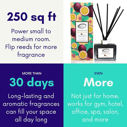 Air Jungles Passion Fruit Fragrances Reed Diffuser Set with Sticks, Scent Incense Oil, Essential Oil Air Freshener for Home, Office, Gym, and Room Diffuser, 3.4 fl. oz - color: Passion Fruit, size: 100ml
