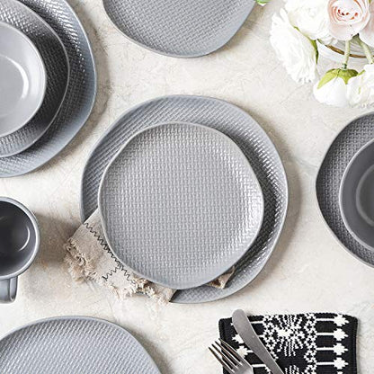 Stone Lain Abigael Weave Stoneware Dish Set, 4 Dinner Plates, Gray - color: Abigael - Gray, size: 4 Dinner Plates