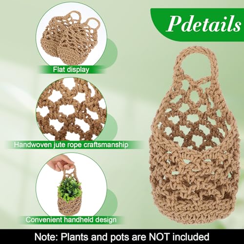 6 Pcs Macrame Hanging Planter Set - 3 Small (5.3"x9") & 3 Mini (4.3"x7.9") Boho Wall Mounted Cotton Baskets for Indoor Plants, Linen Color, Plants & Pots Not Included