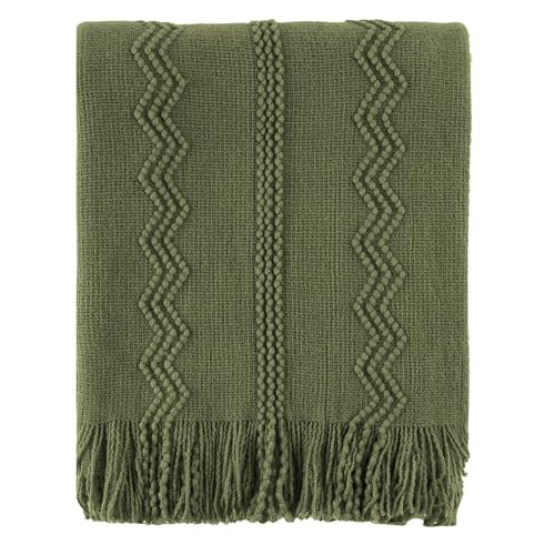 BATTILO HOME Olive Green Throw Blanket for Couch, 50"x60" | Dark Green Blanket with Tassels for Home Decor, Decorative Knitted Throw Blanket for Couch Cover - color: Army Green, size: 50 x 60 in.