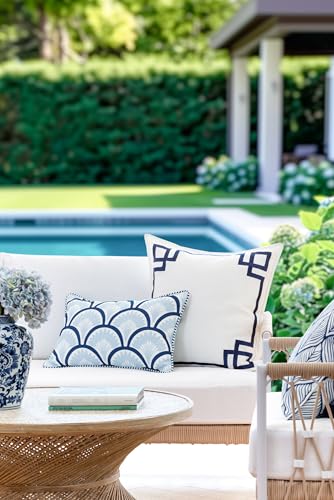 Hofdeco Premium Coastal Patio Indoor Outdoor Lumbar Pillow Cover Only, 12"x20" Water Repellent for Backyard, Couch, Baby Blue Navy Print Tropical Ravenala Palm Tree - color: Baby Blue Navy Tropical Ravenala Palm Tree 12"x20"