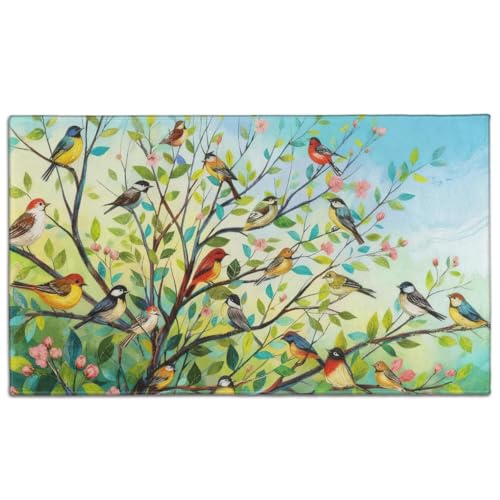 Spring Door Mat,Birds Tree Floral Leaves Indoor Outdoor Non-Slip Doormat,Entryway Front Porch Spring Summer Welcome Door Mat Colorful for Entrance Decor,30" x 17" - color: Birds and Tree