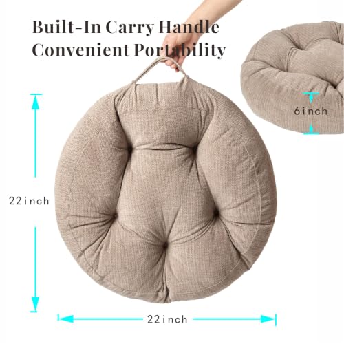Floor Pillow Cushion with Handle for Adults Women Men | Large Meditation & Sitting Cushion Pillow for Tatami, Living Room, Yoga (1, Brown, Round, 22" x 22" x 6") - color: Brown, Round