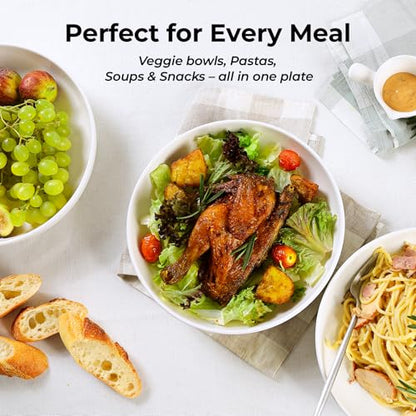 Y YHY 9.75" Large Pasta Bowls, 50 Ounces Big Salad Bowls, Ceramic Serving Bowl Set of 4, Wide and Shallow Bowls Set, Microwave and Dishwasher Safe, White - size: 9.75 inches