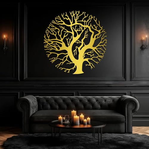 Tree of Life Metal Wall Art, Tree Wall Decor, Round Metal Wall Art, Branch Wall Decor for Living Room, Bedroom, Office (Gold,19"H x 19"W / 47x47cm) - color: Gold, size: 19"H x 19"W / 47x47cm